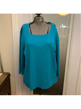 Women's Dressbarn Teal Crew Neck Sweater 3/4 length sleeves Plus Size 18/20